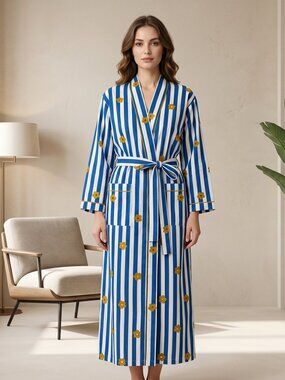 Cotton Kimono Robe Dressing Gown, Block Print Bridesmaid Robe, Summer Nightwear
